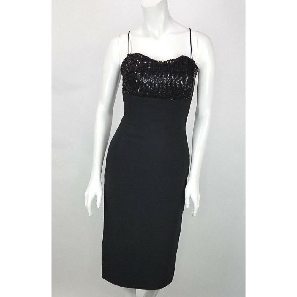 Vintage Jay Herbert Dress Size 12 Black Cocktail Party Dress Sweetheart Sequins